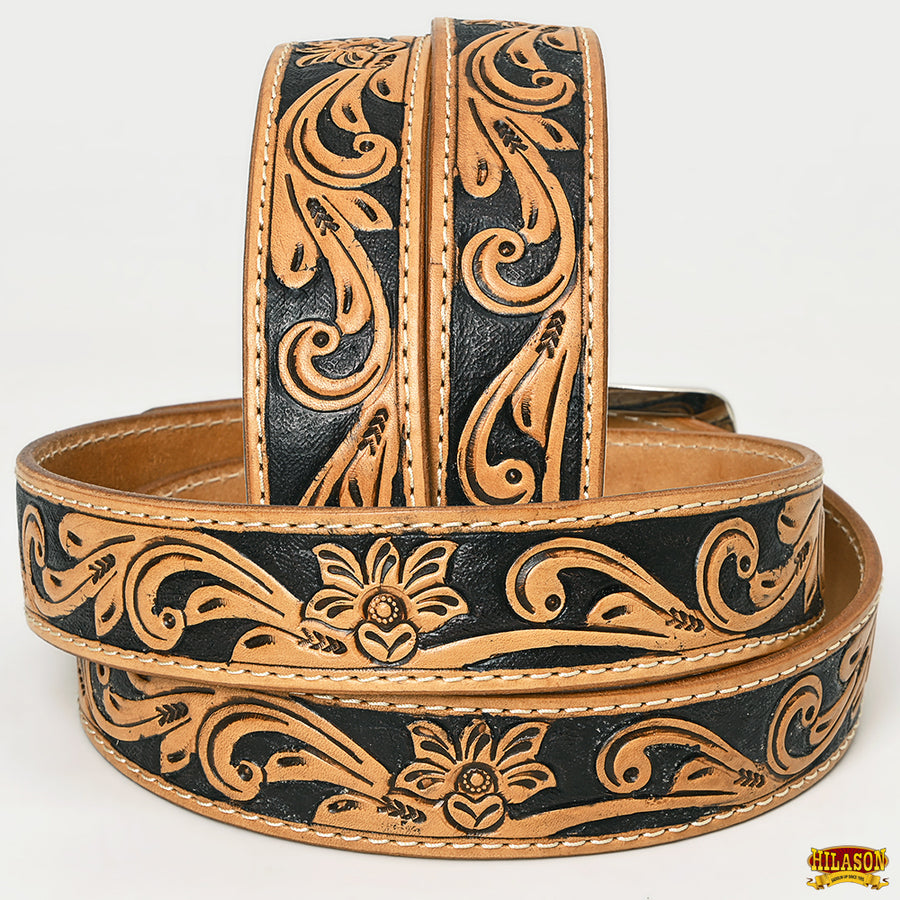 HILASON Western Genuine Leather Belt for Men Women Cowboy Cowgirl Handmade Unisex Full Grain Heavy Duty Floral Tooled