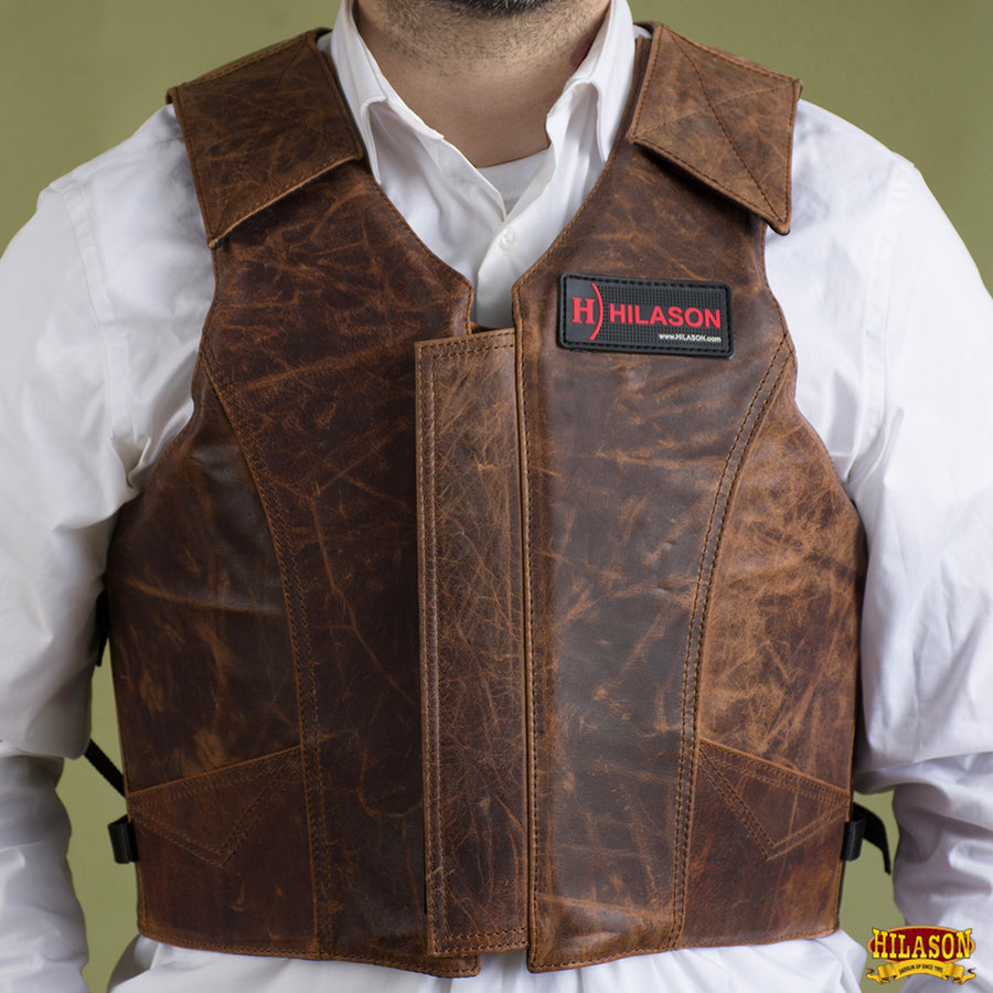 HILASON Safety Bull Riding Vest Protective Leather Brown | Equestrian Unisex Rodeo Men & Women