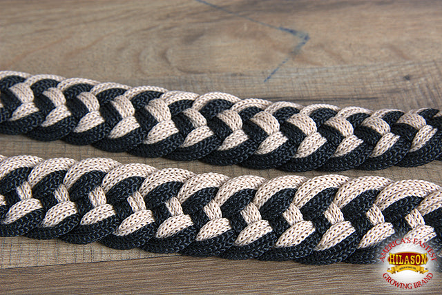 Hilason Braided Poly Barrel Racing Contest Flat Reins 1" X 8Ft Tan Black