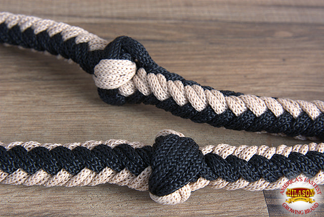 Hilason Braided Poly Barrel Racing Contest Flat Reins 1" X 8Ft Tan Black