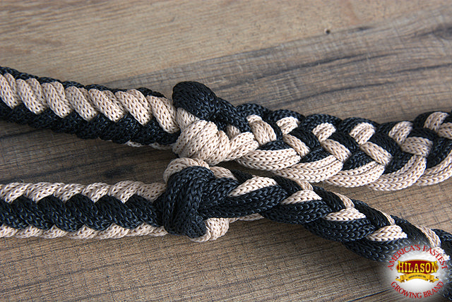 Hilason Braided Poly Barrel Racing Contest Flat Reins 1" X 8Ft Tan Black