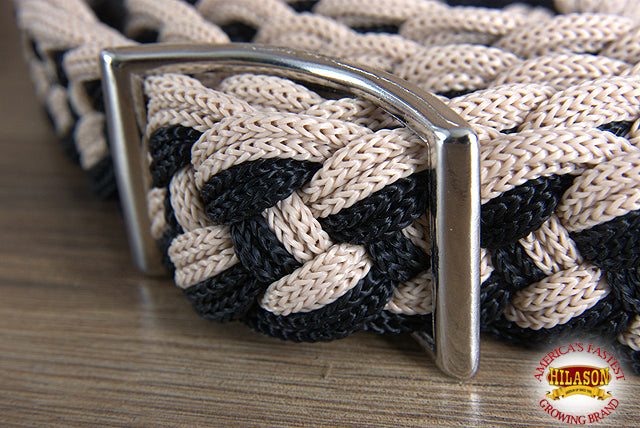 Hilason Braided Poly Barrel Racing Contest Flat Reins 1" X 8Ft Tan Black