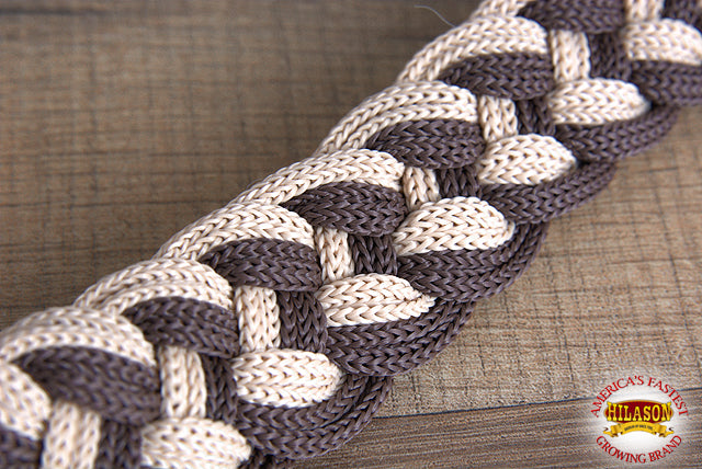 Hilason Braided Poly Barrel Racing Contest Flat Reins 1" X 8Ft Tan Black