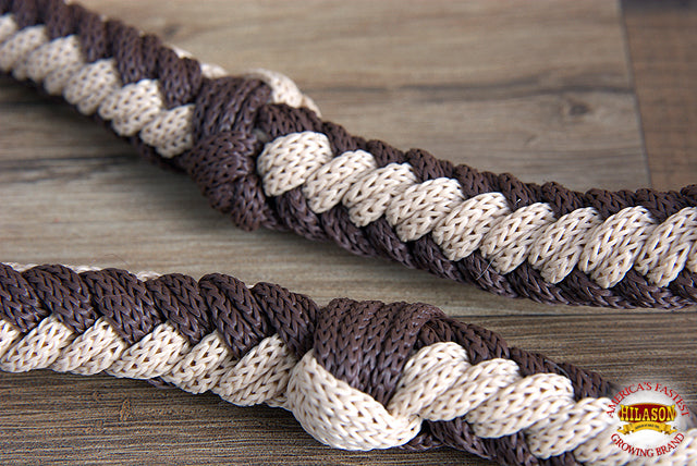 Hilason Braided Poly Barrel Racing Contest Flat Reins 1" X 8Ft Tan Black