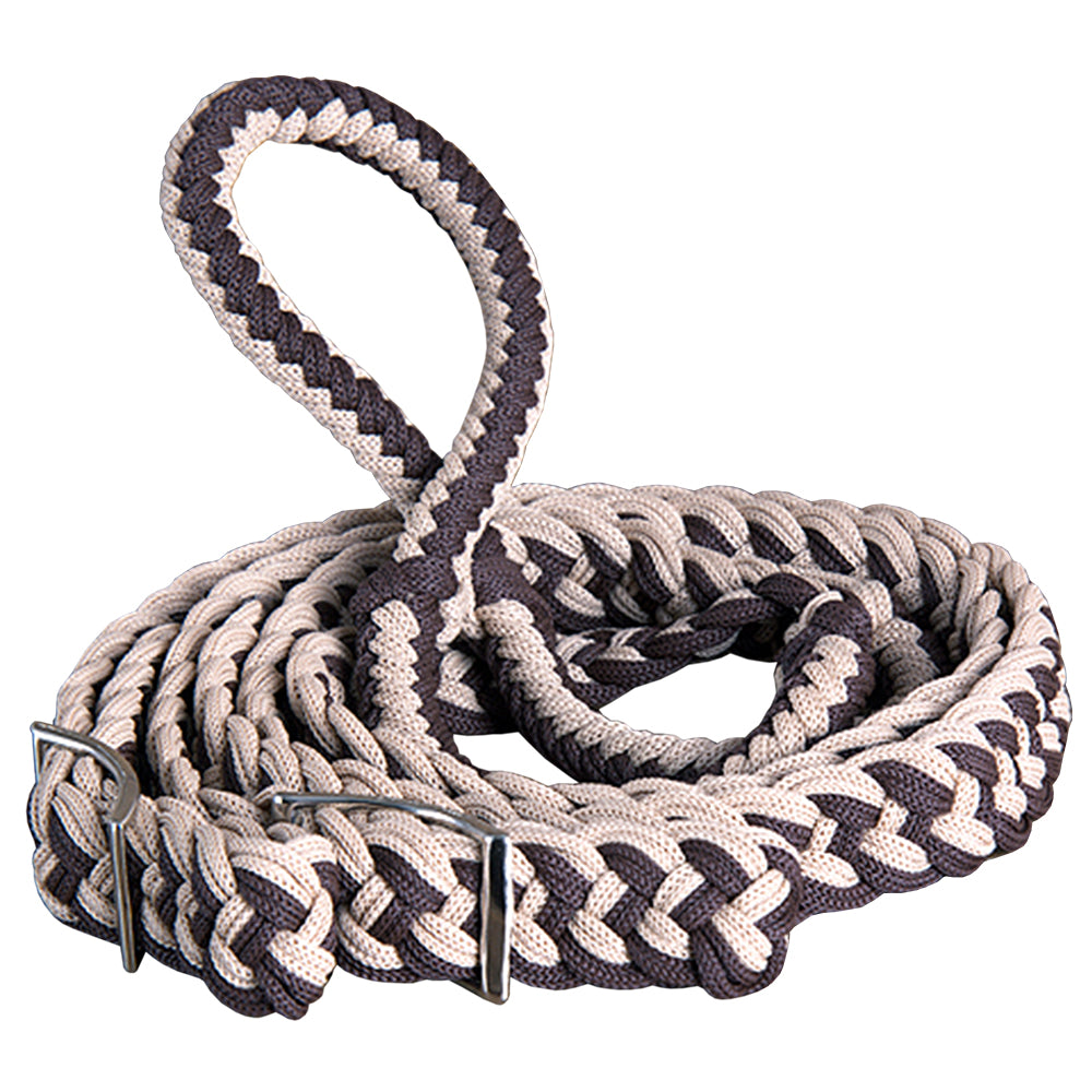 Hilason Braided Poly Barrel Racing Contest Flat Reins 1" X 8Ft Tan Black