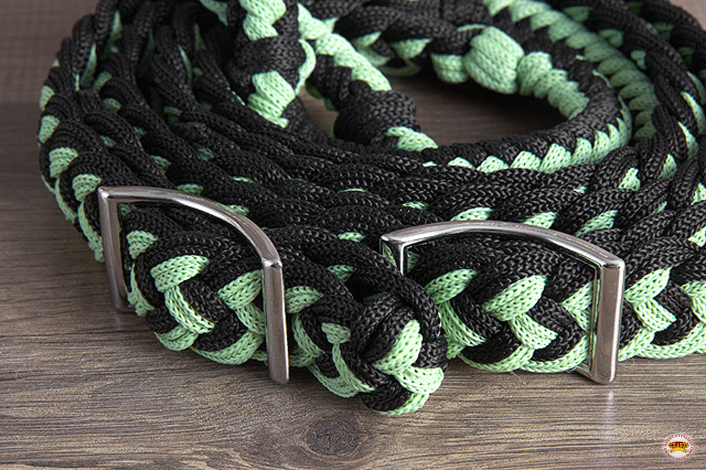 Hilason Braided Poly Barrel Racing Contest Flat Reins 1" X 8Ft Tan Black