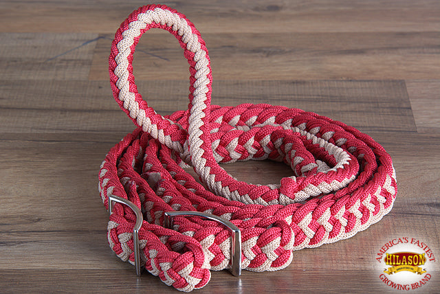 Hilason Braided Poly Barrel Racing Contest Flat Reins 1" X 8Ft Tan Black