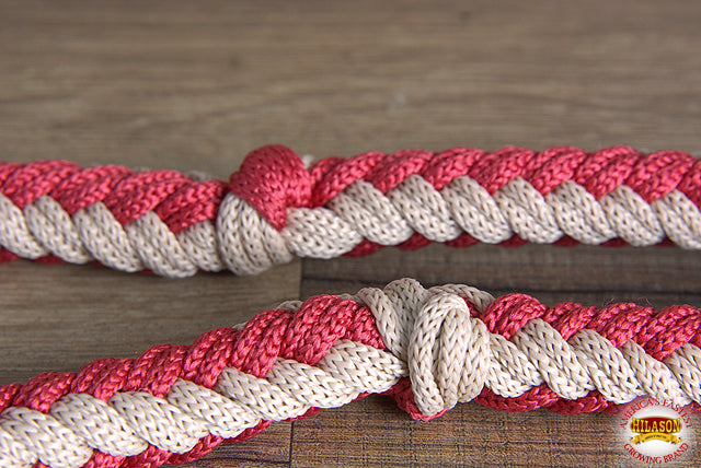 Hilason Braided Poly Barrel Racing Contest Flat Reins 1" X 8Ft Tan Black