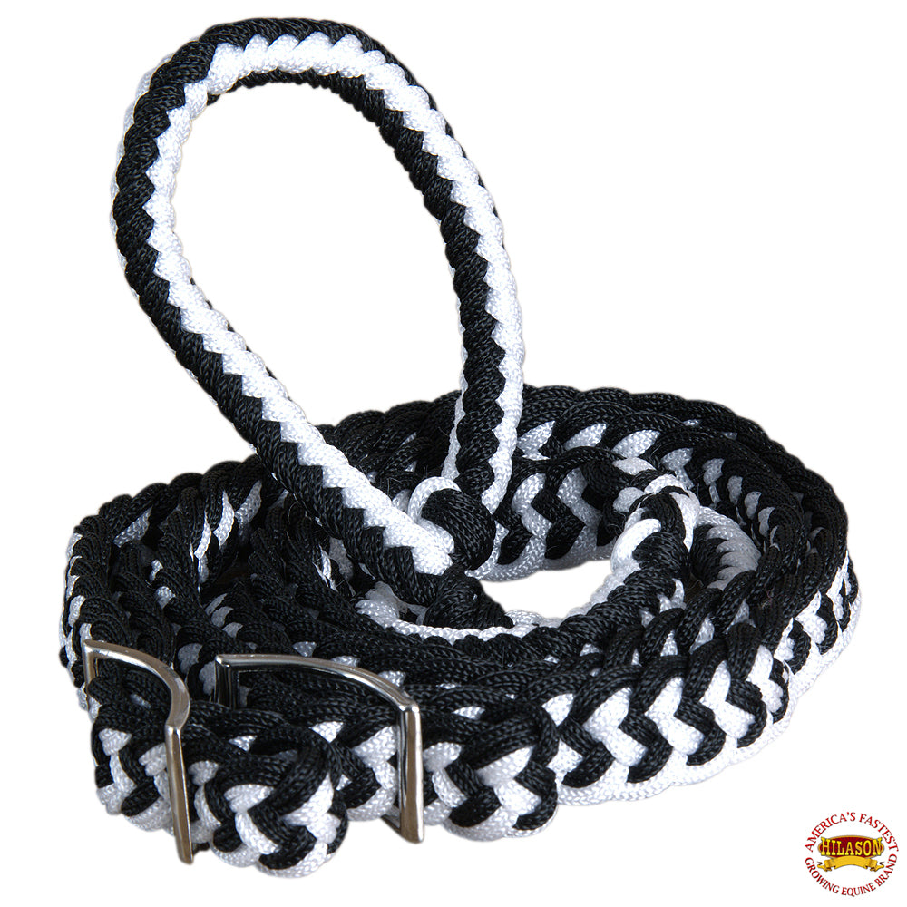 Hilason Braided Poly Barrel Racing Contest Flat Reins 1" X 8Ft Tan Black