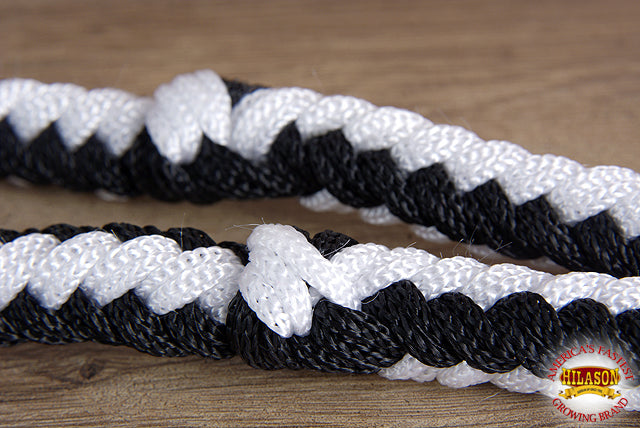 Hilason Braided Poly Barrel Racing Contest Flat Reins 1" X 8Ft Tan Black