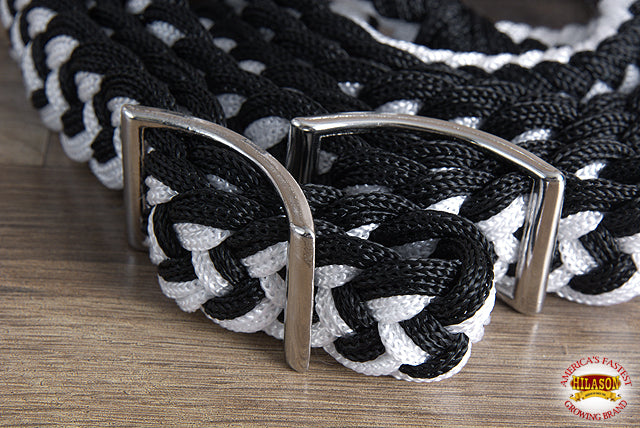 Hilason Braided Poly Barrel Racing Contest Flat Reins 1" X 8Ft Tan Black