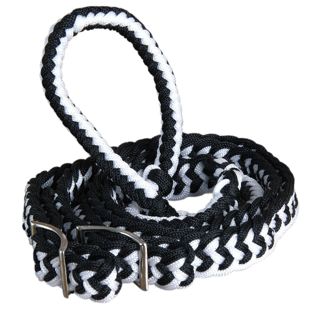 Hilason Braided Poly Barrel Racing Contest Flat Reins 1" X 8Ft Tan Black