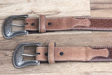 46" G Bar D Wide Crazy Horse Leather Tabs Mens Cowboy Belt Silver Buckle Brown