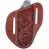 Large Classic Equine Leather Floral Tooled Angled Knife Scabbard Cover Vine