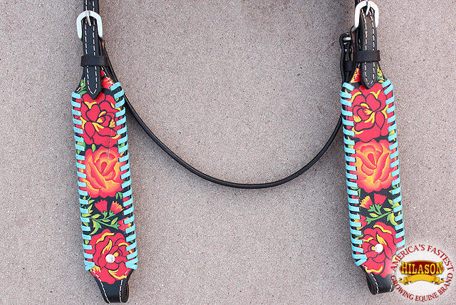 Western Headstall Horse Tack Leather Bridle Floral Hand Paint