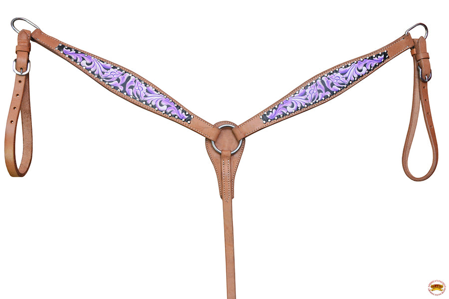 HILASON Western Horse Genuine Leather Headstall Breast Collar Floral Printed Tan