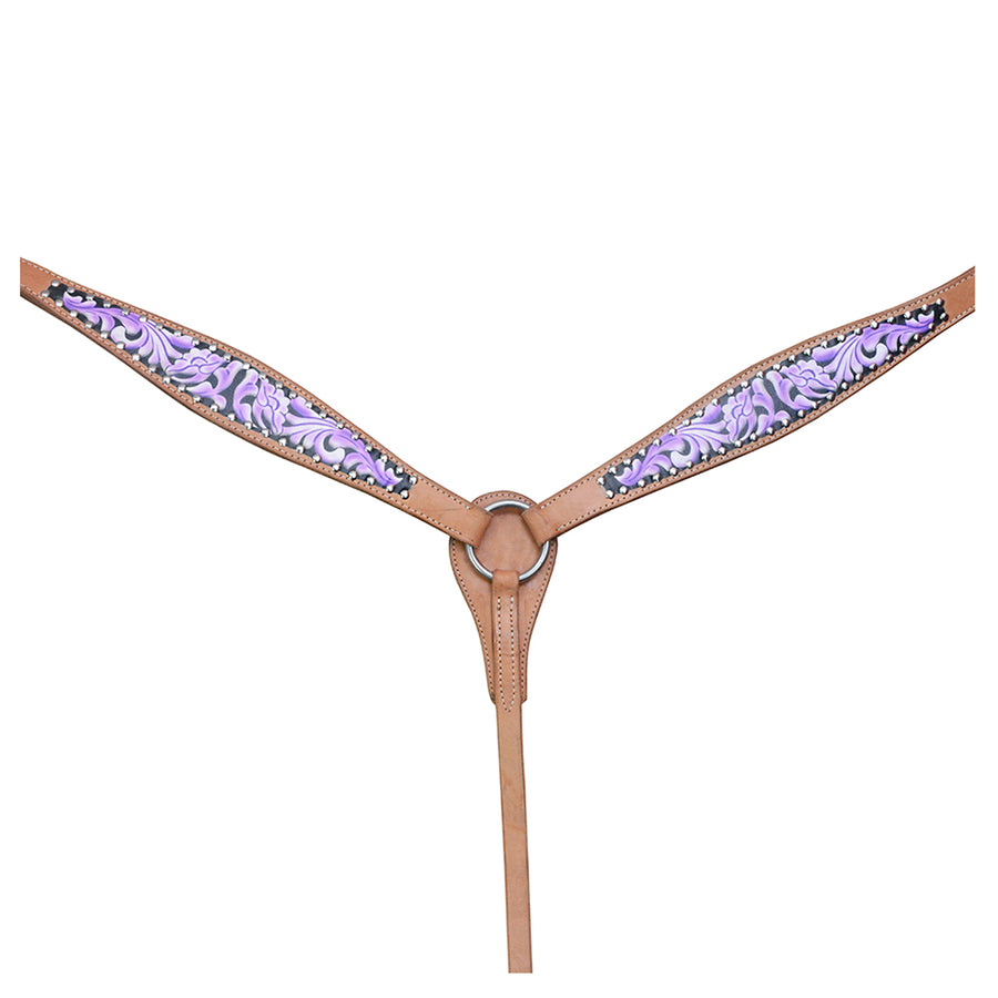 HILASON Western Horse Genuine Leather Headstall Breast Collar Floral Printed Tan