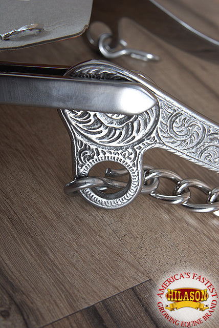 HILASON Western Horse Mouth Steel Engraved Shank 9-1/2" Cheek Hackamore Bit | Stainless Bits Racing for Horses