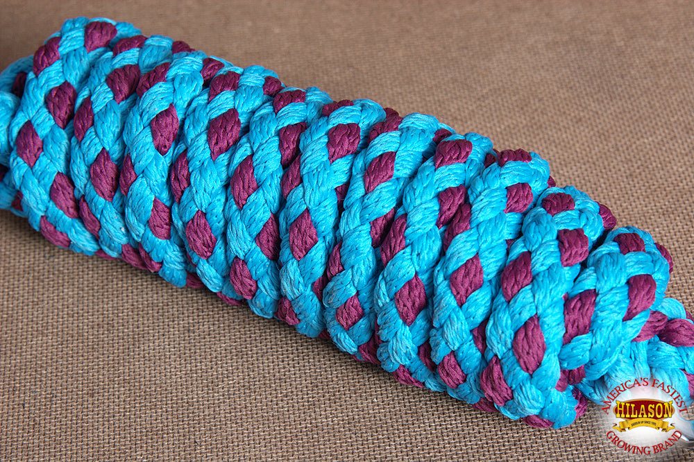 Hilason Horse Riding Poly Roping Lead Rope Burgundy 1/4"X8 Ft Snaps