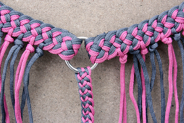 Hilason Horse Braided Cord Breastcollar Fringes Black Pink
