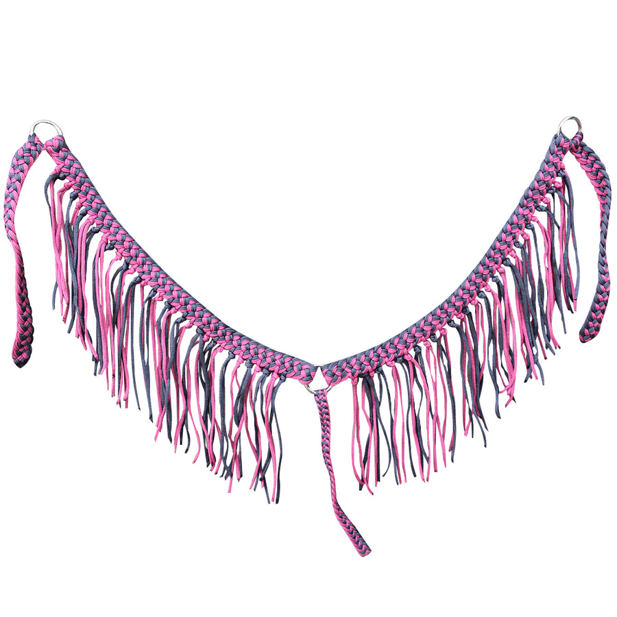 Hilason Horse Braided Cord Breastcollar Fringes Black Pink