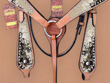 HILASON Western Horse Floral Headstall Breast Collar Set American Leather | Leather Headstall | Leather Breast Collar | Tack Set for Horses | Horse Tack Set