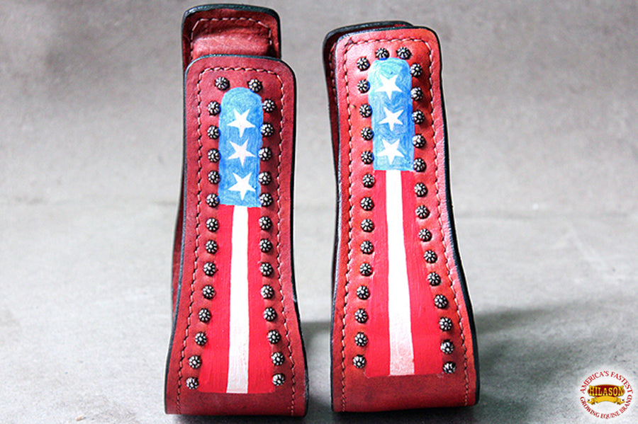 HILASON Horse Western Saddle Stirrup Us Flag Leather Stirrups Pair | Hand-Painted Wooden Core