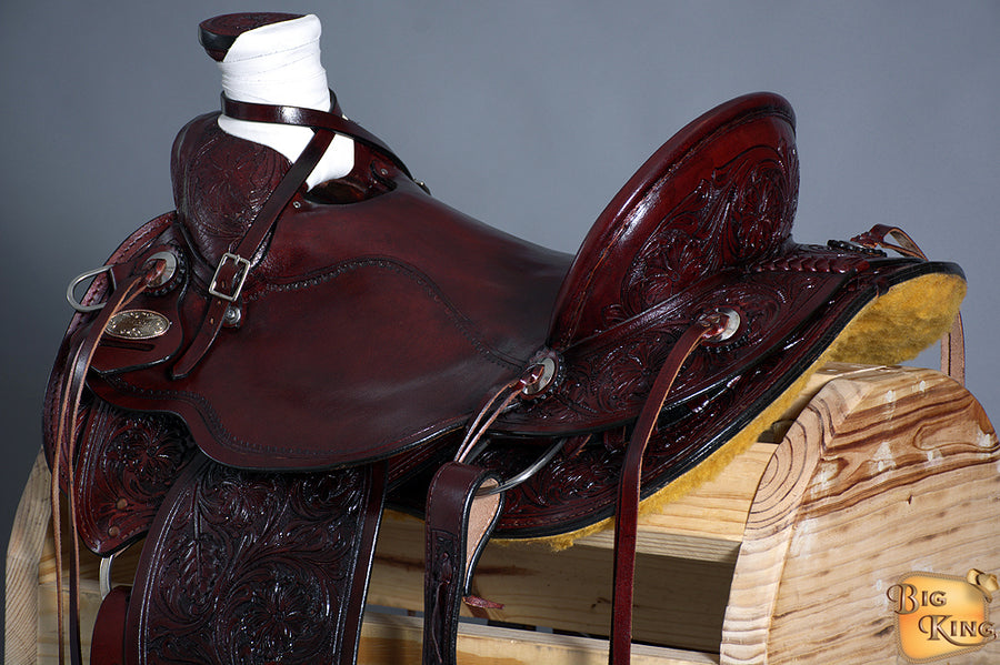 HILASON Western Horse Wade Saddle American Leather Ranch Roping Mahogany | Hand Tooled & For Horses