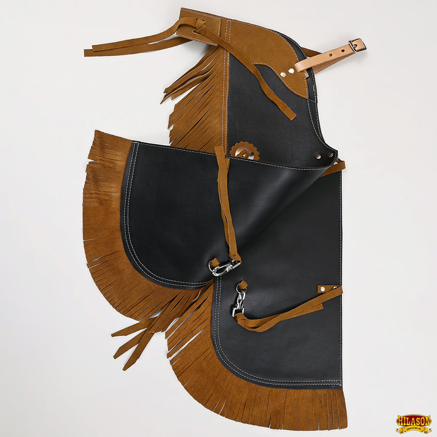 HILASON Pro Rodeo Bull Riding Chaps Leather Kids Junior Youth Black | for Men and Women Western Unisex