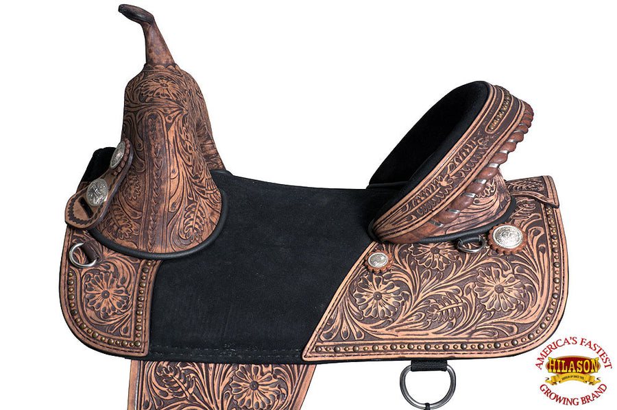 Hilason Western Horse Treeless Trail Barrel Leather Saddle
