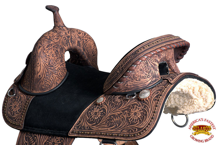 Hilason Western Horse Treeless Trail Barrel Leather Saddle
