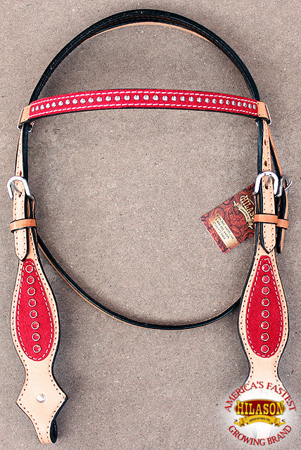 Western Horse Headstall Tack Bridle American Leather Red Crystal Hilason