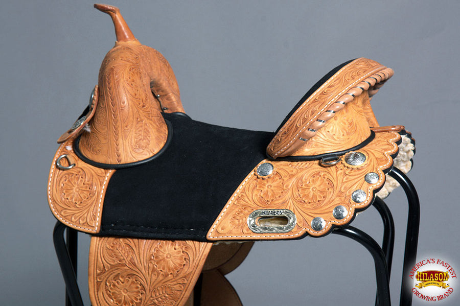 HILASON Treeless Western Trail Barrel American Leather Horse Saddle Tan | for Horses