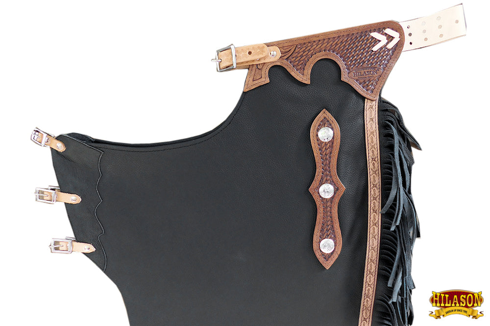 Hilason Western Bull Riding Chinks Chaps Adult Pro Rodeo Bronc Leather Black