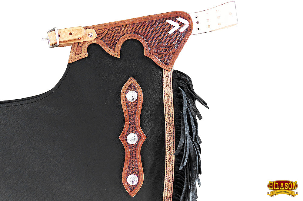 Hilason Western Bull Riding Chinks Chaps Adult Pro Rodeo Bronc Leather Black