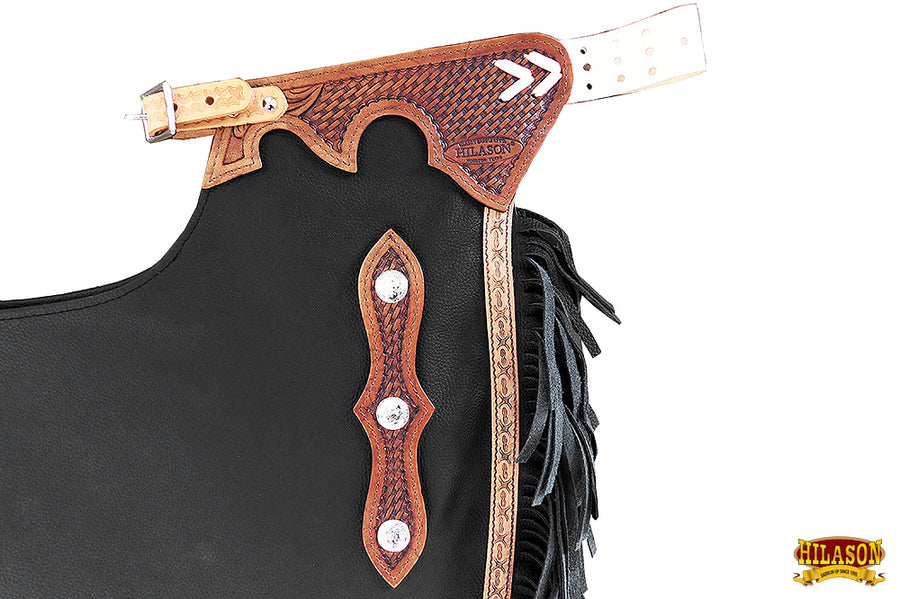 HILASON Bull Riding Chinks Adult Pro Rodeo Bronc Leather Black | Handmade Chaps Western for Adults Hand Tooled