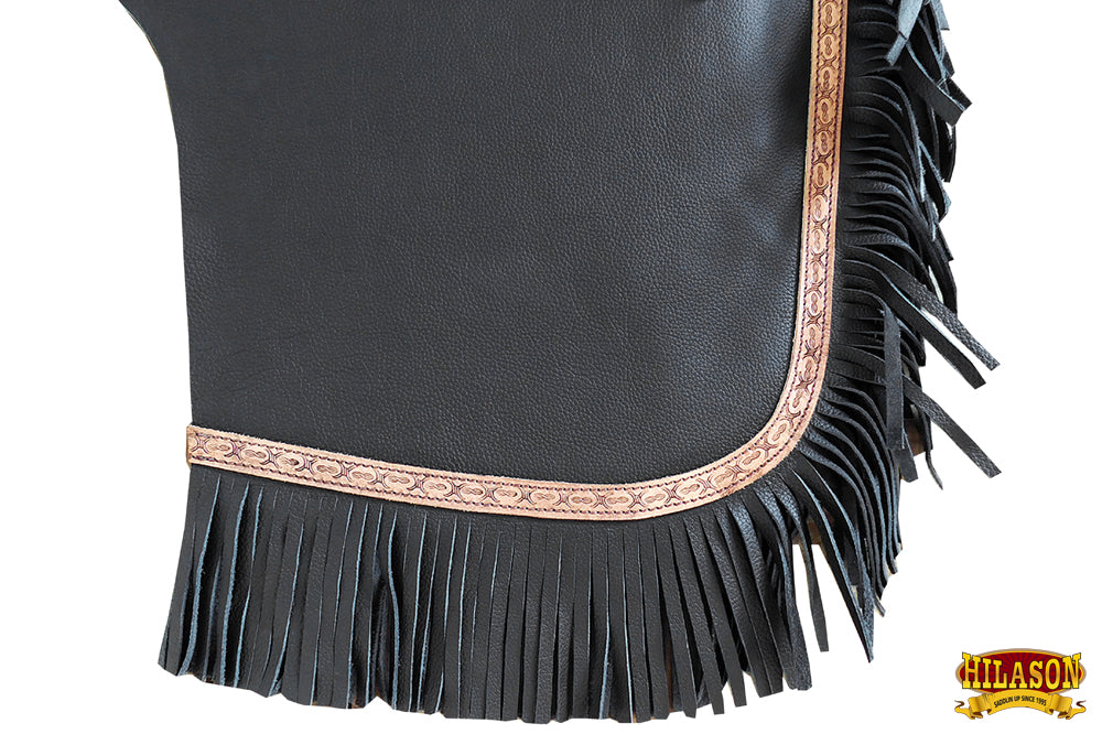 Hilason Western Bull Riding Chinks Chaps Adult Pro Rodeo Bronc Leather Black