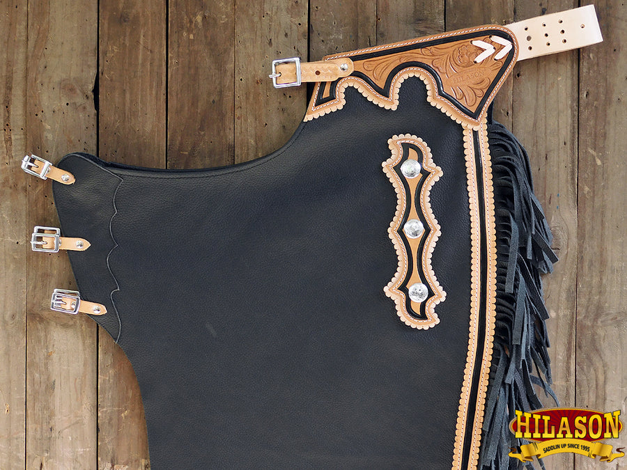 HILASON Bull Riding Chinks Adult Pro Rodeo Bronc Leather | Handmade Chaps Western for Adults Hand Tooled