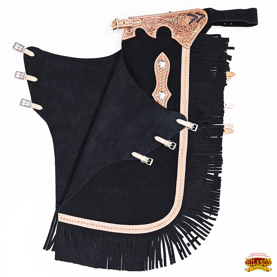 HILASON Bull Riding Chinks Adult Pro Rodeo Bronc Leather | Handmade Chaps Western for Adults Hand Tooled