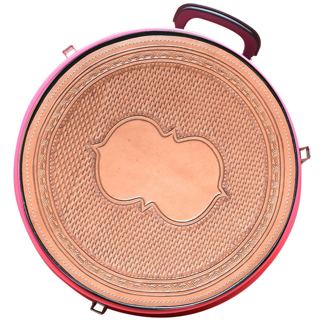 hilason medium 4 rope capacity rope can w/ hand made leather trim pink