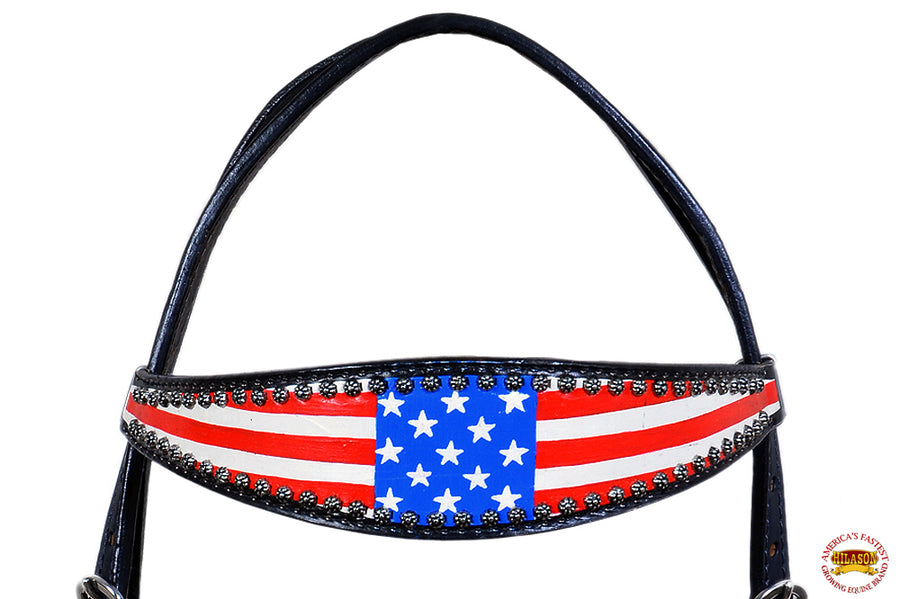 HILASON Western Headstall Horse Tack Leather Bridle Hand Paint Us Flag | for Horses Headstalls