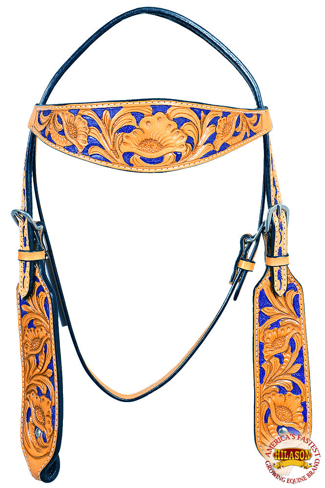 HILASON Western Horse Headstall Bridle American Leather Tan Floral Carved | for Horses Headstalls
