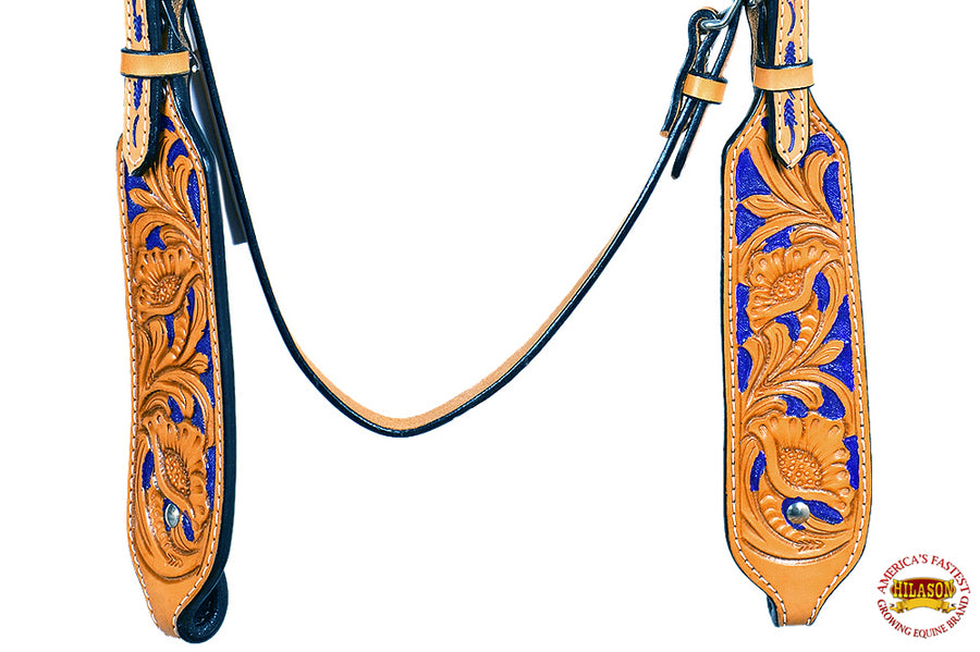 HILASON Western Horse Headstall Bridle American Leather Tan Floral Carved | for Horses Headstalls