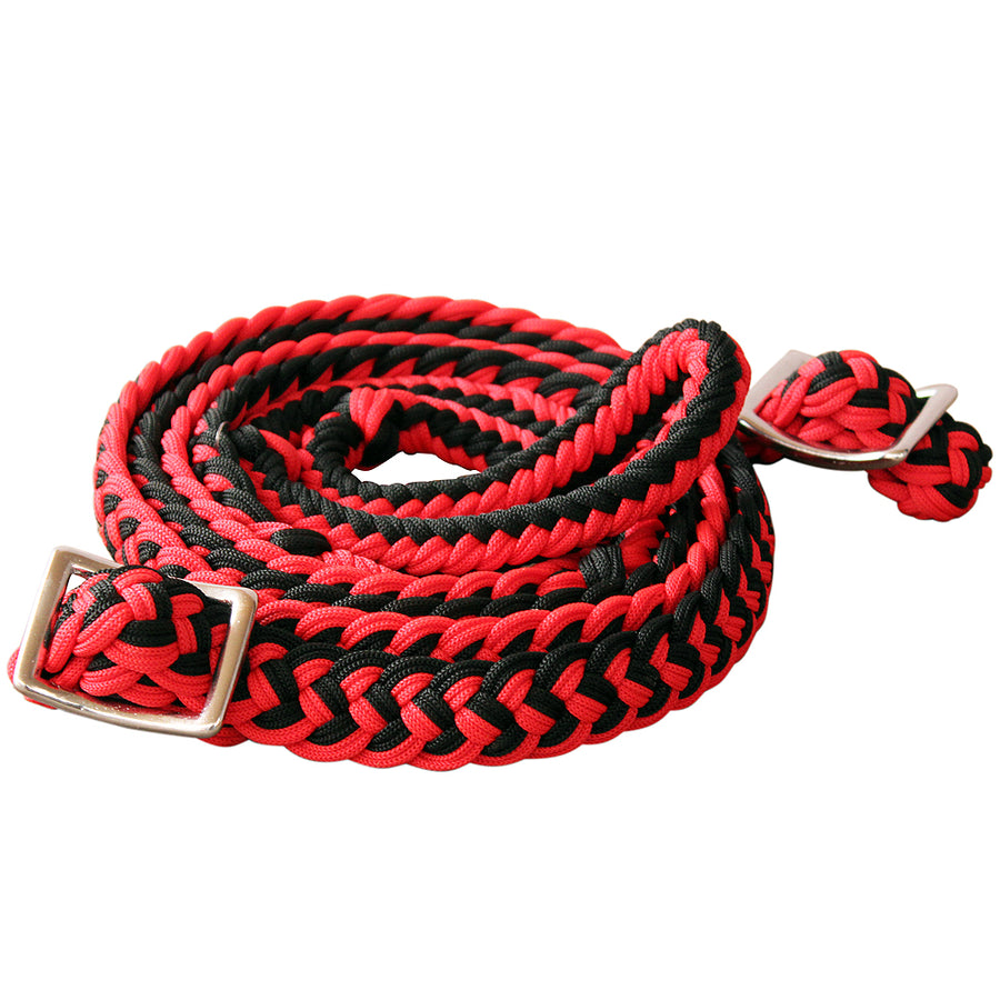 1" X 8Ft Hilason Braided Poly Horse Barrel Reins Flat with Easy Grip Knots - Uhorse