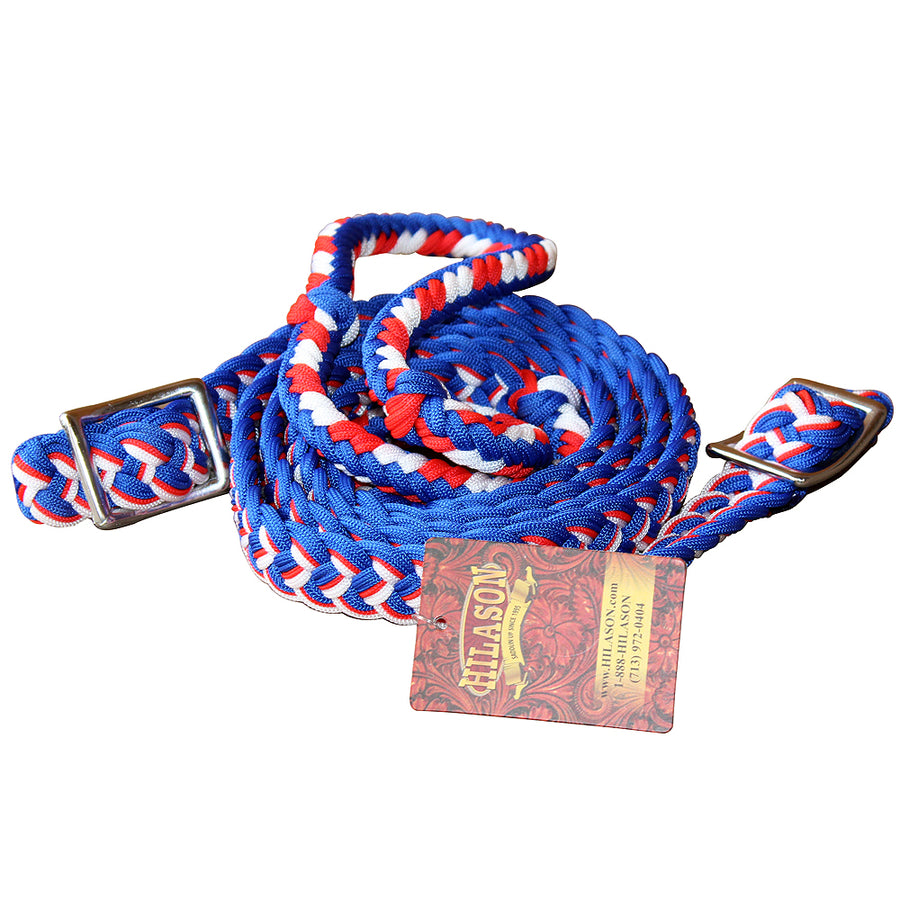 1" X 8Ft Hilason Braided Poly Horse Barrel Reins Flat with Easy Grip Knots - Uhorse