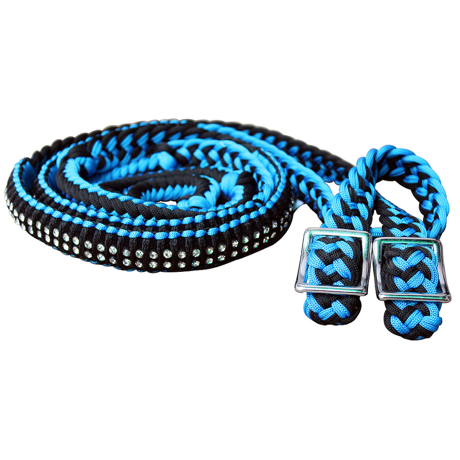 Blue and black nylon horse lead rope with rhinestone accents - Uhorse