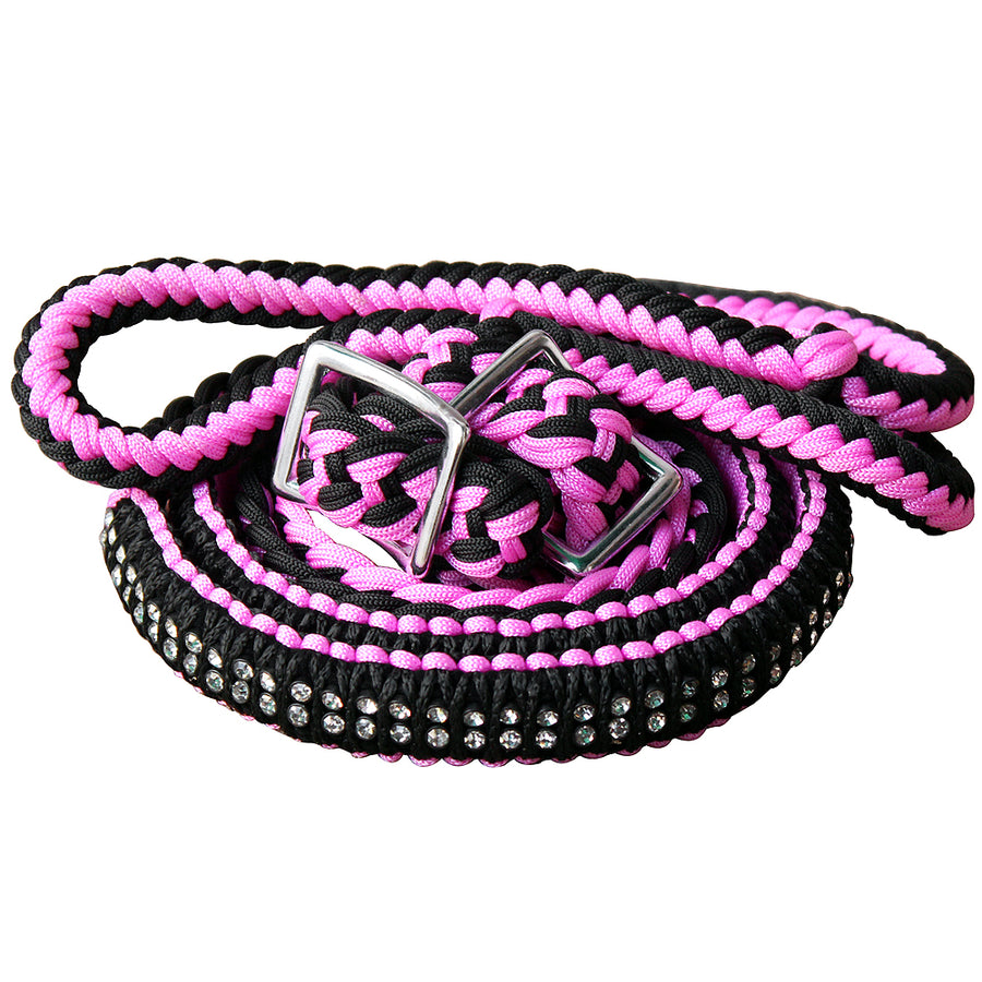 Pink and black rope halter with studded noseband - Uhorse
