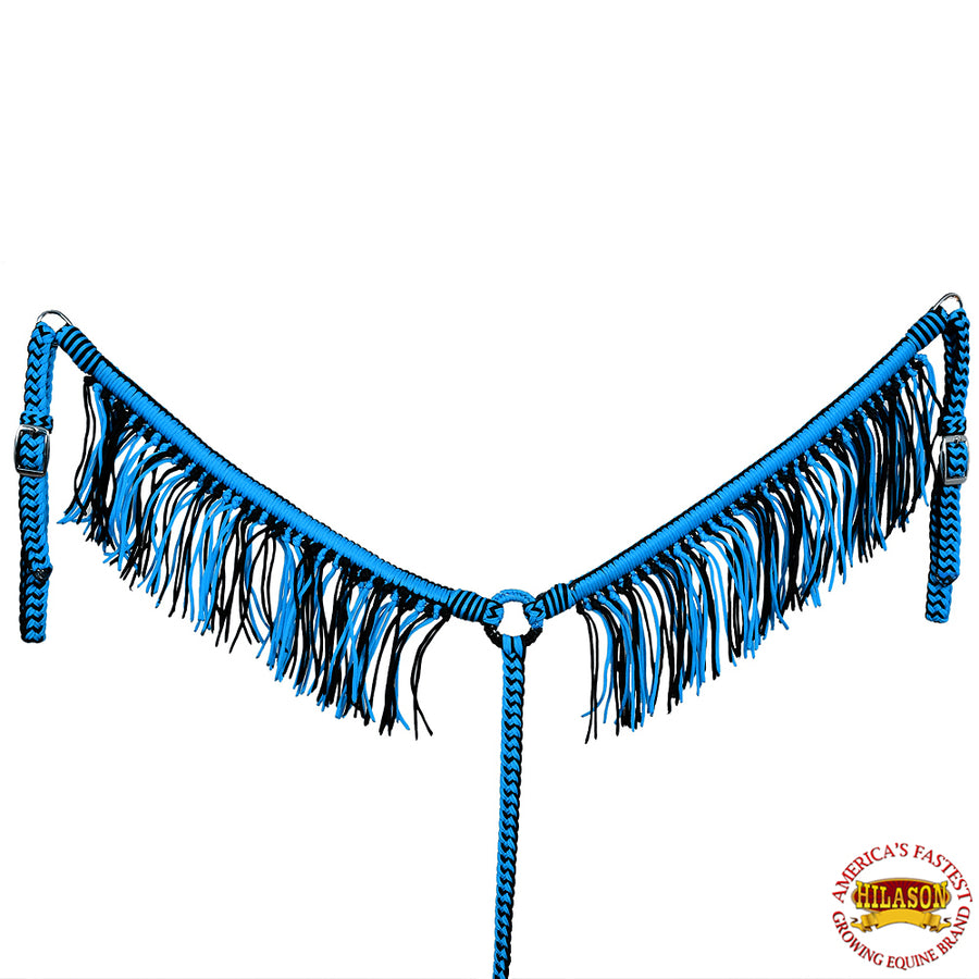 Turquoise Black Horse Breast Collar Flat Braided Paracord Fringes Hilason - Uhorse