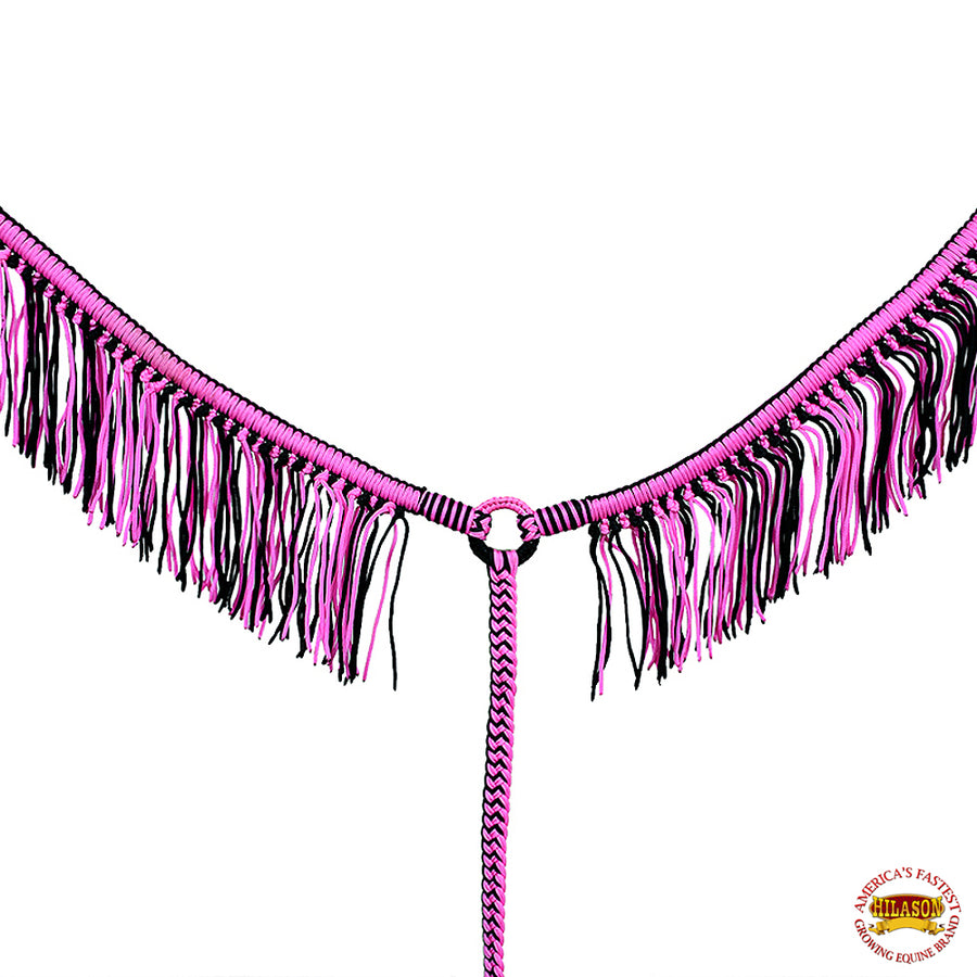 Pink Black Horse Breast Collar Flat Braided Paracord Fringes Hilason - Uhorse