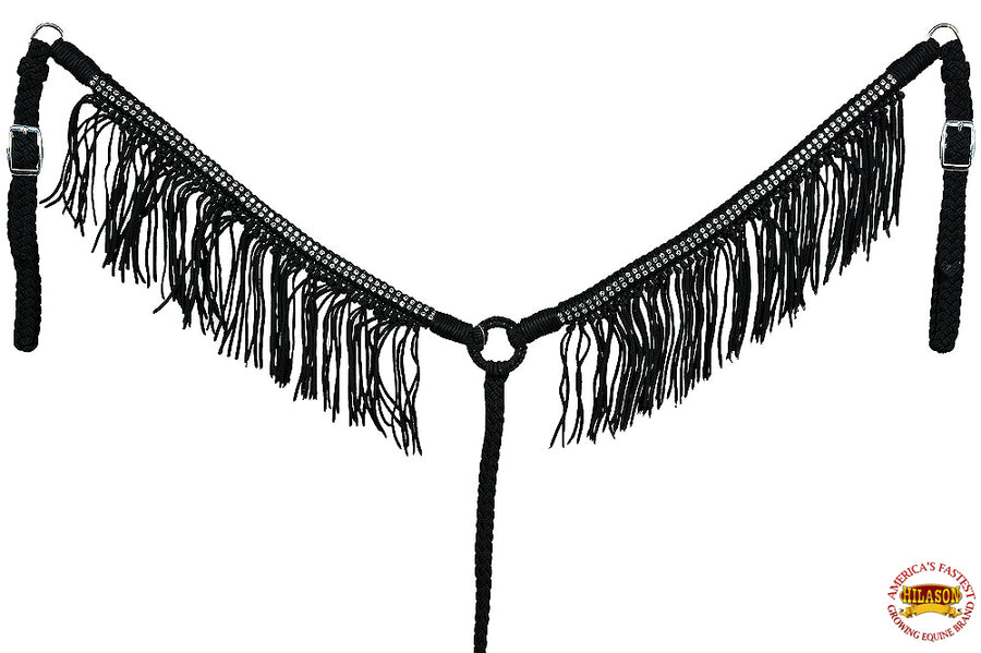 HIlason Horse Breast Collar Flat Braided Paracord Crystal Fringes Hilason